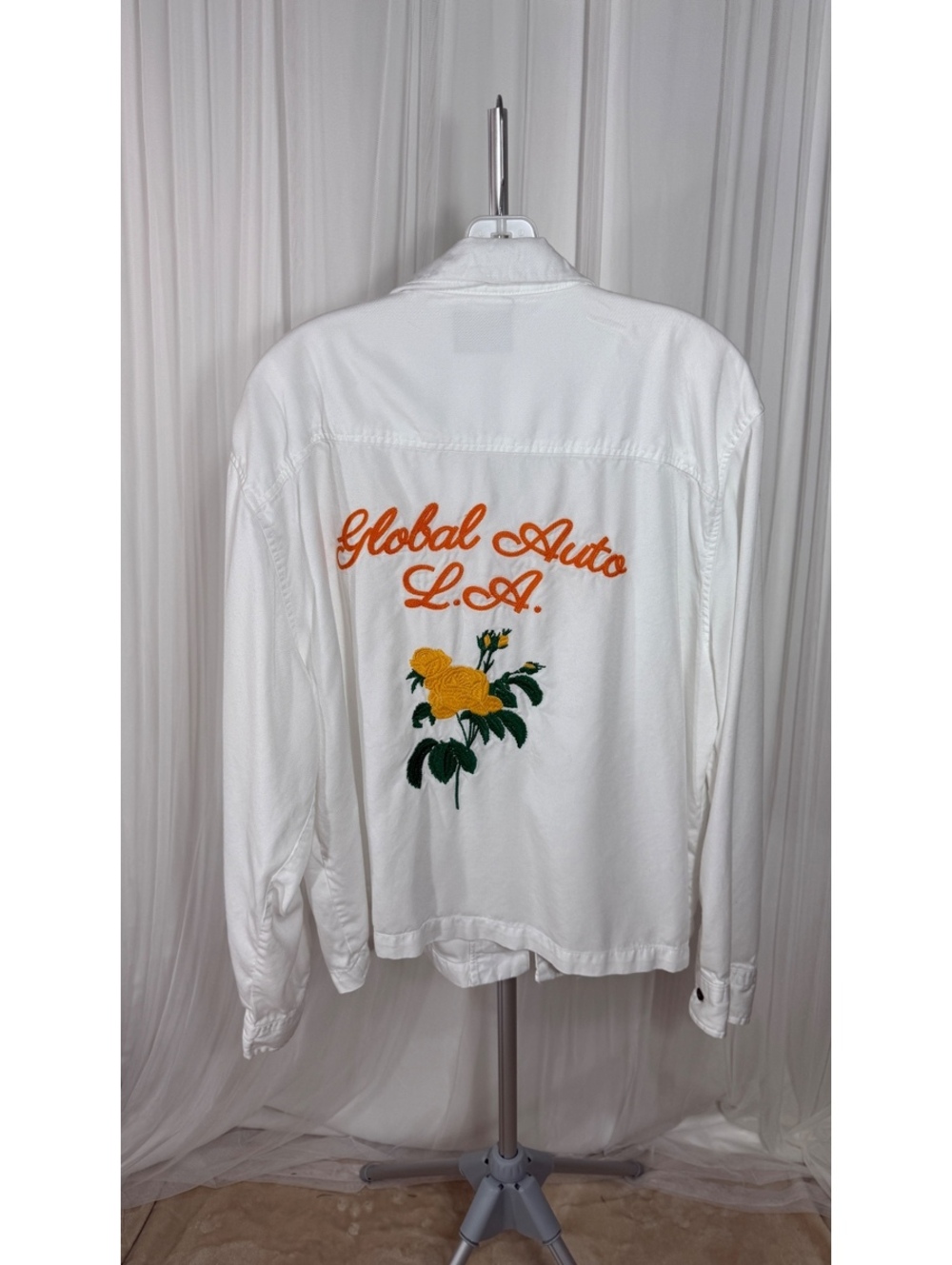 PacSun White Embroidered Chore Jacket Global Auto LA Vintage Style Workwear. 633